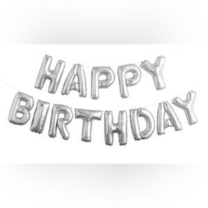Silver Happy Birthday Balloon Banner